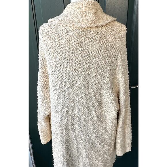 Free People Textured Bouclé Knit Cardigan M Open Front Oversized Cream Chunky - Picture 2 of 8